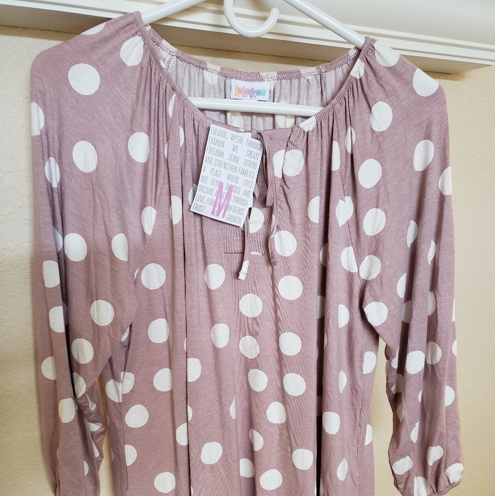 Lularoe "Debra" top,  size Medium, Pink with white polka dots